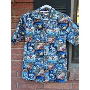 Pacific Legend apparel Hawaii USA size medium  bluish pocket men's Hawaiian shir